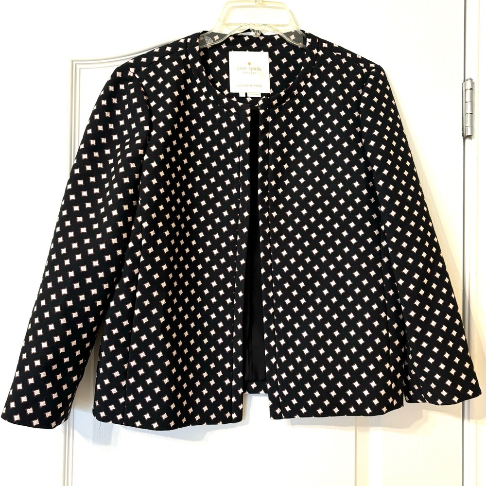 Kate Spade Medium Black Diamond Embroidered Open Front Blazer Jacket size 8